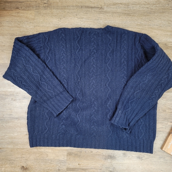 American Eagle Sweater Cable Knit Blue Wool Crew Neck Long Sleeve Pullover XL - Picture 7 of 7